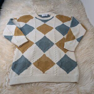 Jaeger Cotton Knit Geometric Made in Great Britain Sweater Size Large